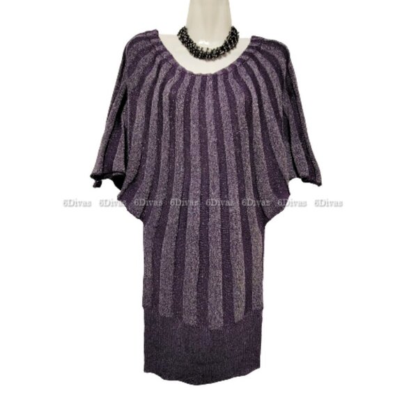 PURPLE Glitter Tunic Knit Dress or Glitter Top One Size Fits Most - Picture 1 of 13